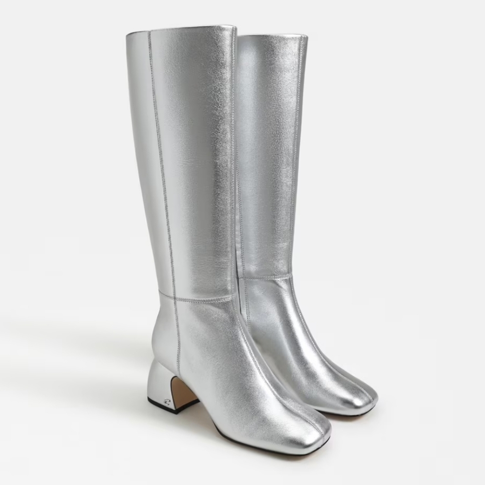New In Box Sam Edelman Oaklyn Knee High Boots Wide Calf 9 Silver Metallic